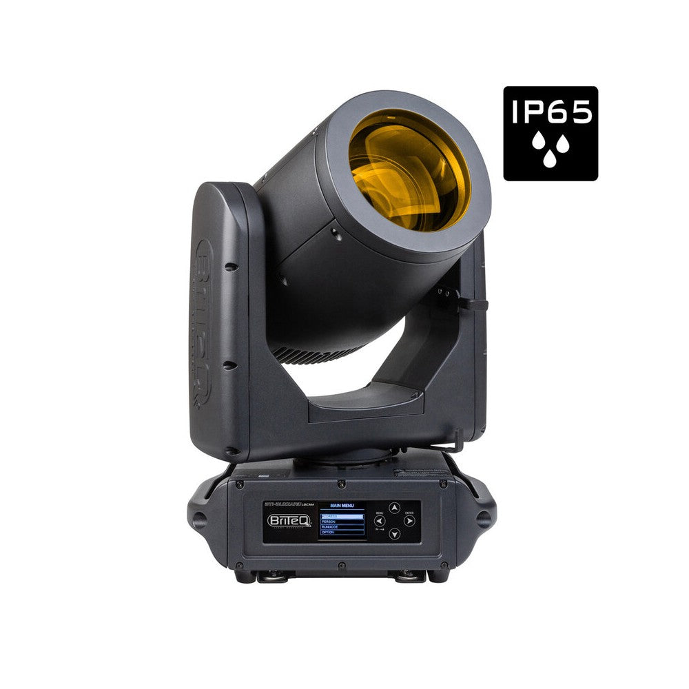 Briteq Powerful 100 W IP65 laser source moving head, ultra‑tight / high‑impact 0.5° beam, fast 16‑bit movements, CMY color mixin