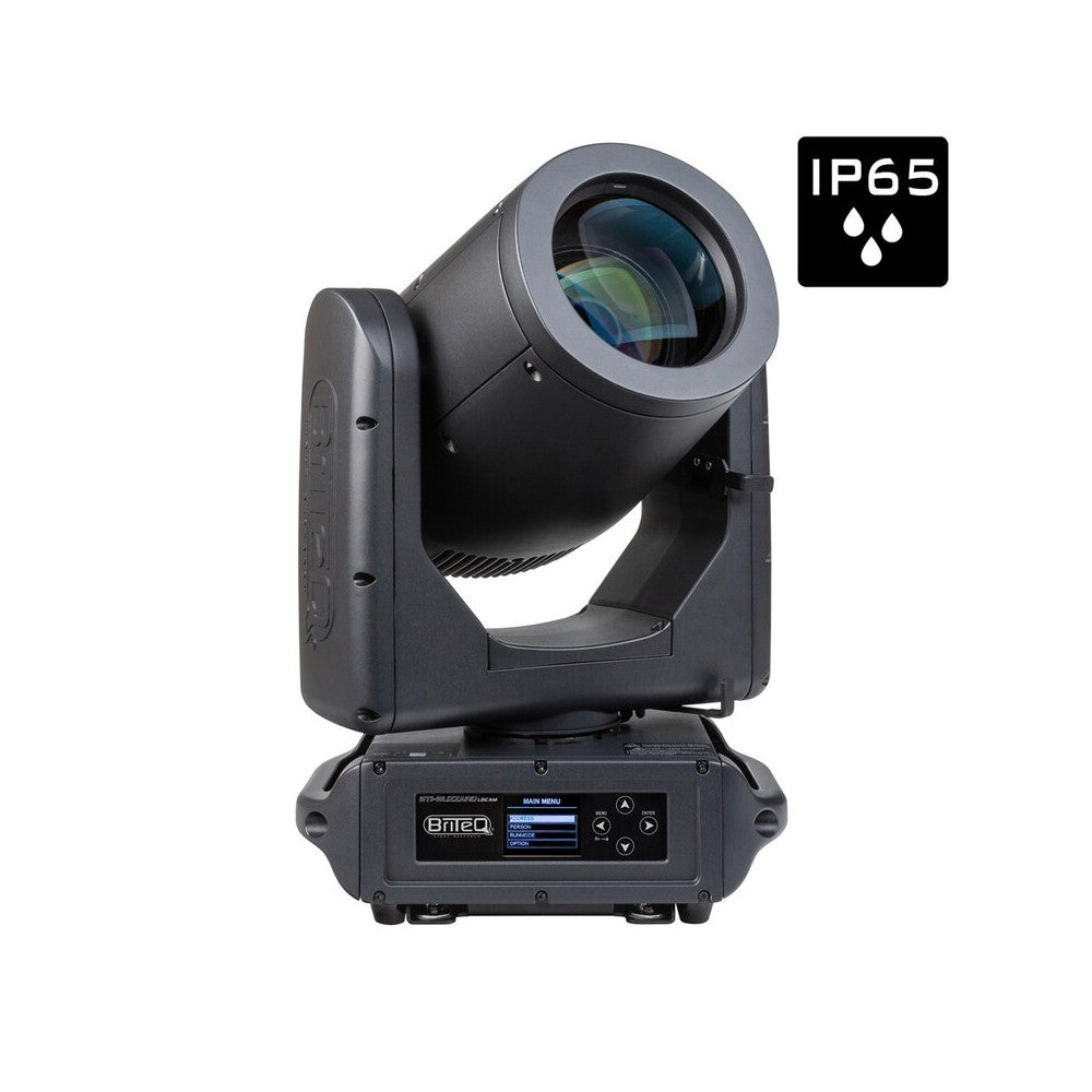 Briteq Powerful 100 W IP65 laser source moving head, ultra‑tight / high‑impact 0.5° beam, fast 16‑bit movements, CMY color mixin