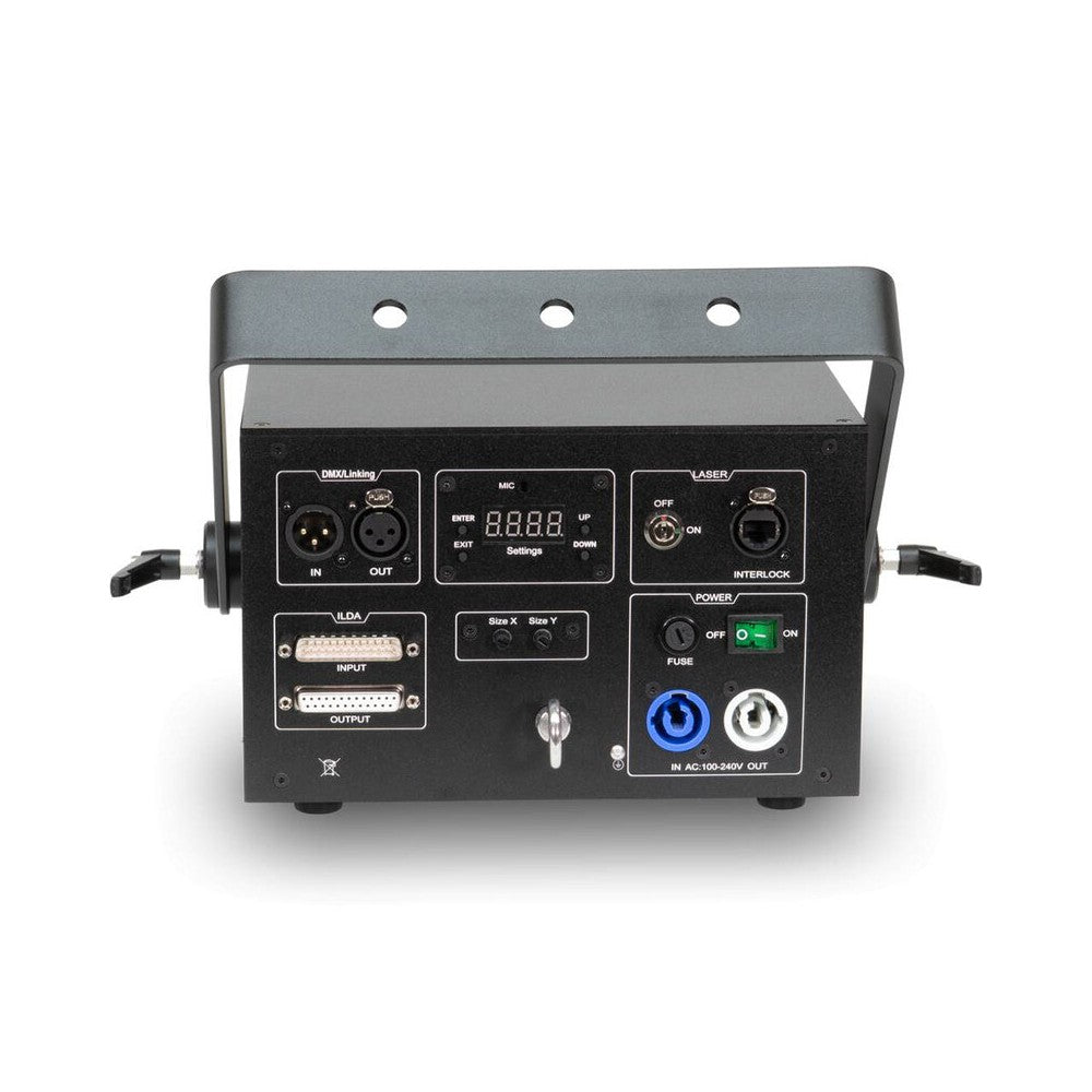Láser RGB compacto Laserworld 5800 mW, modulación analógica, escáneres de 30 kpps, control ILDA / DMX, 130 patrones incorporados