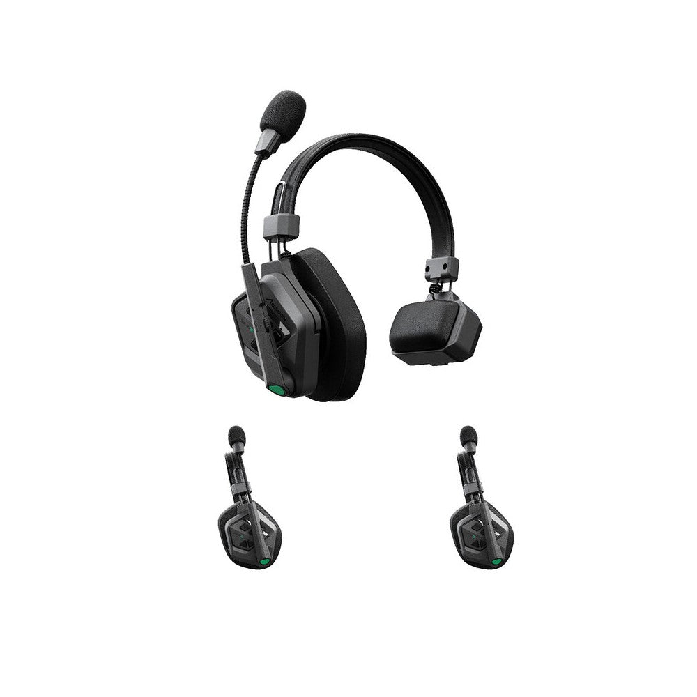 ACCSOON Host headset + 2 remote headsets of the CoMo II wireless Intercom system, digital DECT 1.9 GHz full-duplex, 400 m range