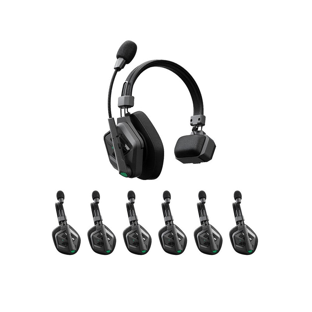 ACCSOON Host headset + 6 remote headsets of the CoMo II wireless Intercom system, digital DECT 1.9 GHz full-duplex, 400 m range