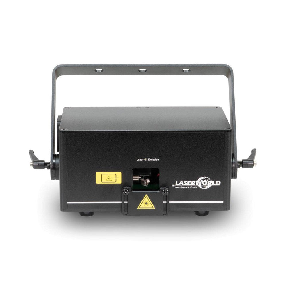 Sistema láser analógico RGB de 2500 mW de Laserworld con escáneres de 25 kpps, modos de control ILDA/DMX/sound-to-light, haz nítido de 5 mm / 1,2 mr.