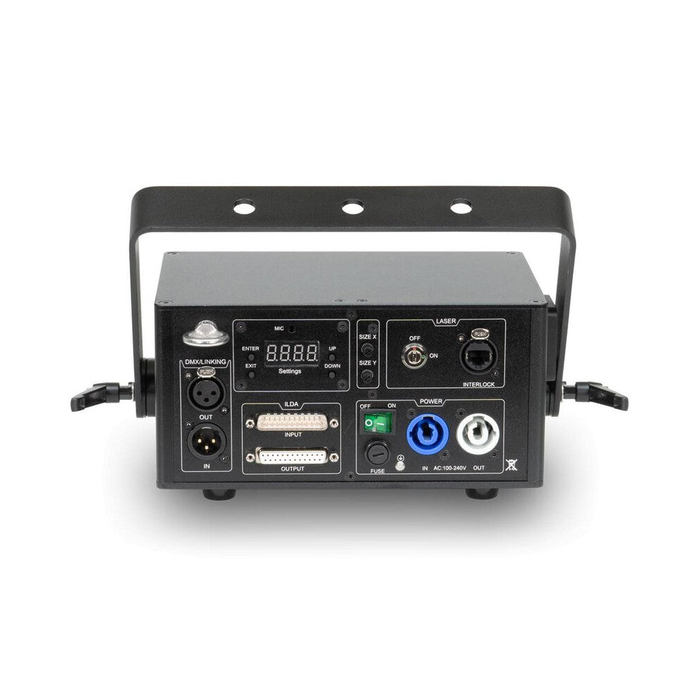 Sistema láser analógico RGB de 2500 mW de Laserworld con escáneres de 25 kpps, modos de control ILDA/DMX/sound-to-light, haz nítido de 5 mm / 1,2 mr.