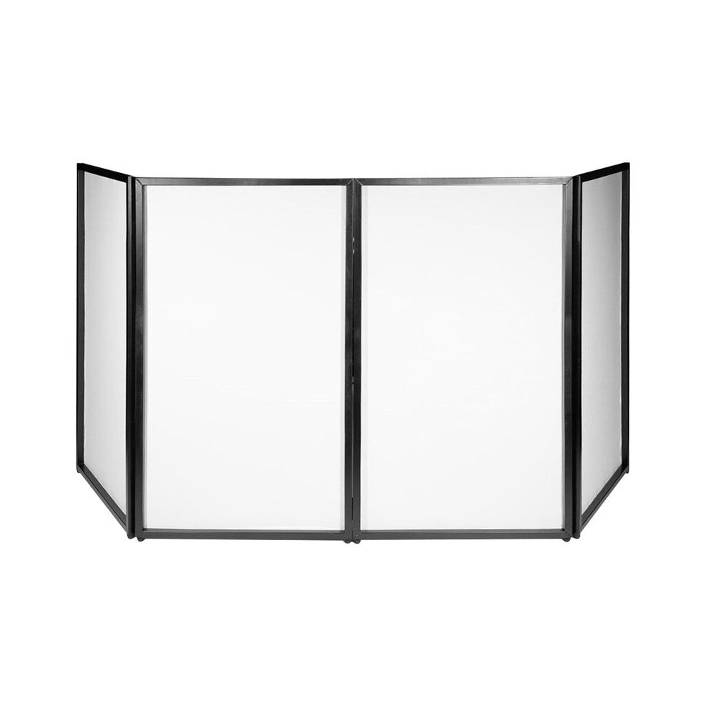 BoomTone DJ Portable 4‑panel DJ facade with black and white lycra covers, tool‑free assembly, carry bag included