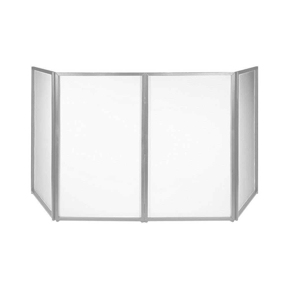 BoomTone DJ Portable 4-panel DJ facade with black and white lycra covers, tool-free assembly, carry bag included
