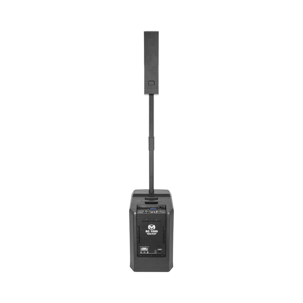 Mac Mah 1000 W floorstanding PA system with DSP, 12" subwoofer + 4 × 4" + 1 × 1" satellite, Bluetooth 5.2 TWS, 4-input mixer