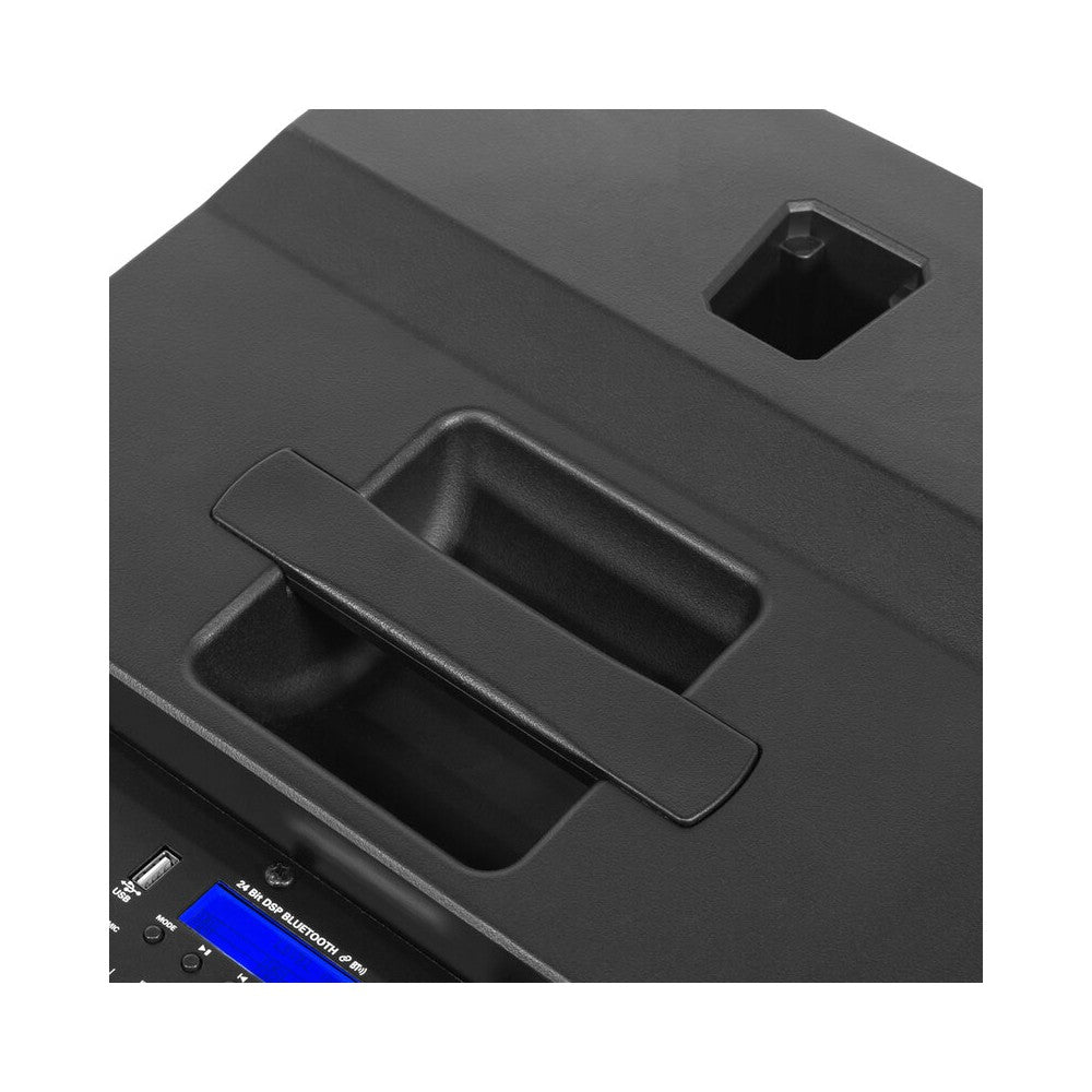 Mac Mah 1000 W floorstanding PA system with DSP, 12" subwoofer + 4 × 4" + 1 × 1" satellite, Bluetooth 5.2 TWS, 4-input mixer