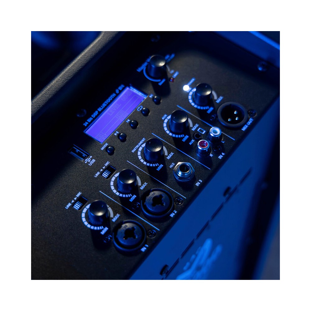 Mac Mah 1000 W floorstanding PA system with DSP, 12" subwoofer + 4 × 4" + 1 × 1" satellite, Bluetooth 5.2 TWS, 4-input mixer