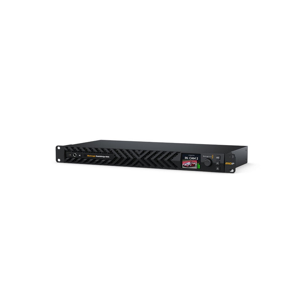 Blackmagic Design 100G SMPTE‑2110 bridge designed for dual‑100G redundant broadcast infrastructures supporting HD, Ultra HD and