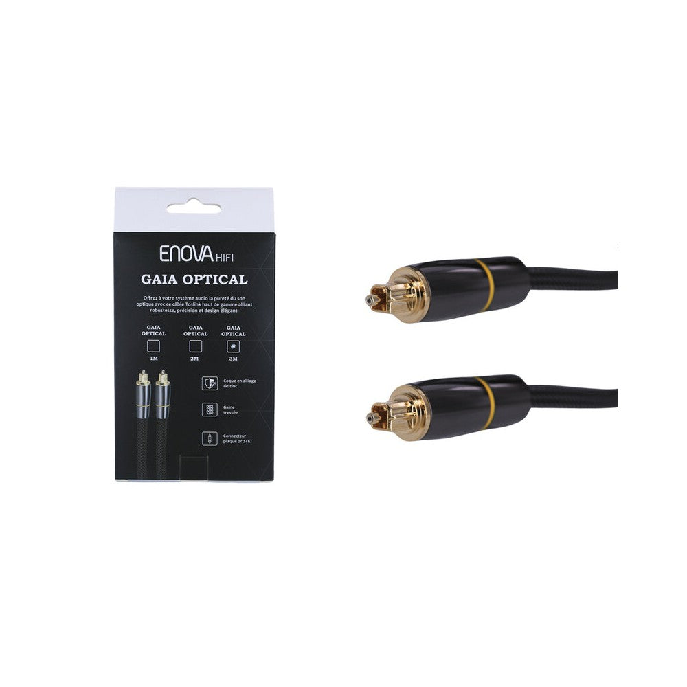 Enova Hifi High-quality Toslink optical cable, reinforced shielding, 24K gold-plated connectors, durable braided sheath, 3 m