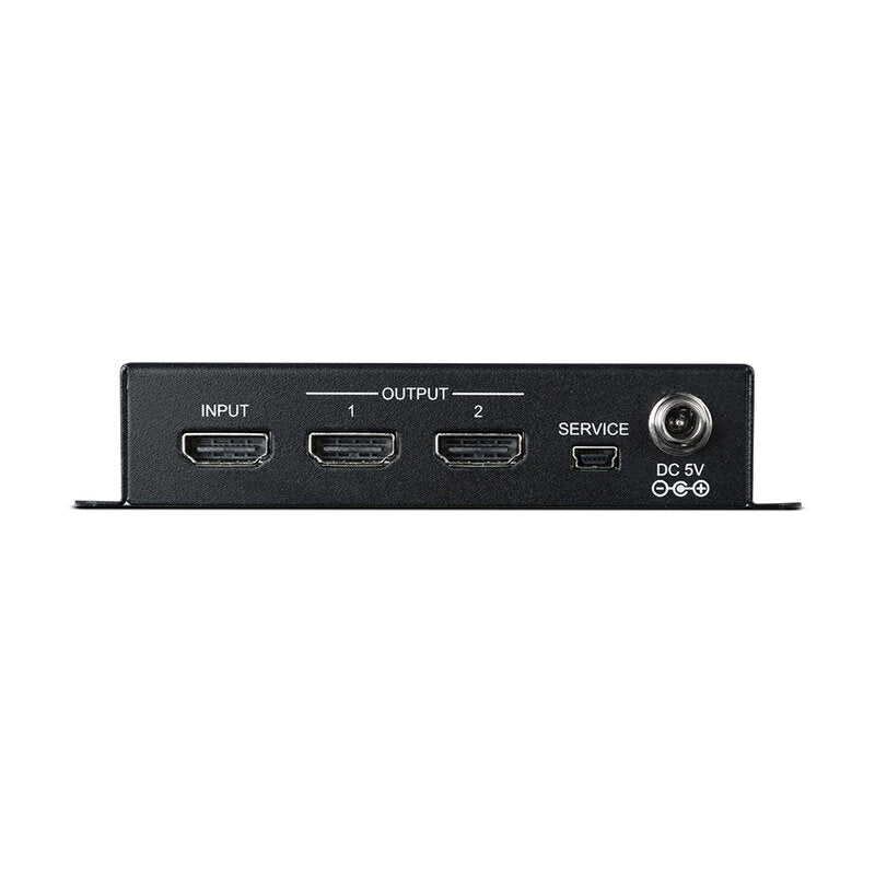 CYP QU-2-4K22 1 × 2 full 4K HDMI distribution amplifier with HDR support, HD audio formats, EDID/HDCP configuration switches, down‑scaling, CEC System Reset