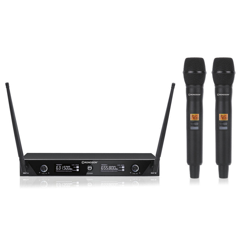 Rondson BE-1020/2MIC Dual diversity UHF set, 2 handheld microphones, 1 receiver, 663/676.6 MHz