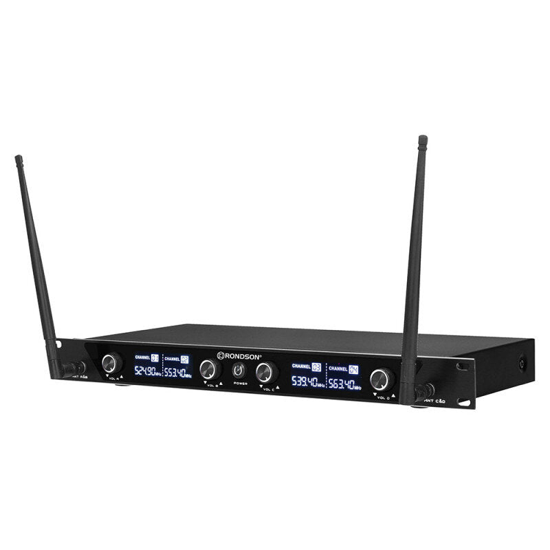 Rondson BE-1040/4MIC 669.1 / 655.0 / 676.6 / 663.0 MHz 4-channel diversity UHF set, 4 handheld microphones + receiver