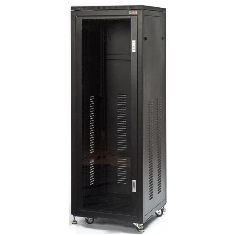 Rondson P18U N 18U steel cabinet 19" with glass front, lock, castors, 4 pairs of slides, 36 screws