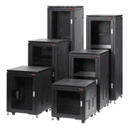 Rondson P18U N 18U steel cabinet 19" with glass front, lock, castors, 4 pairs of slides, 36 screws