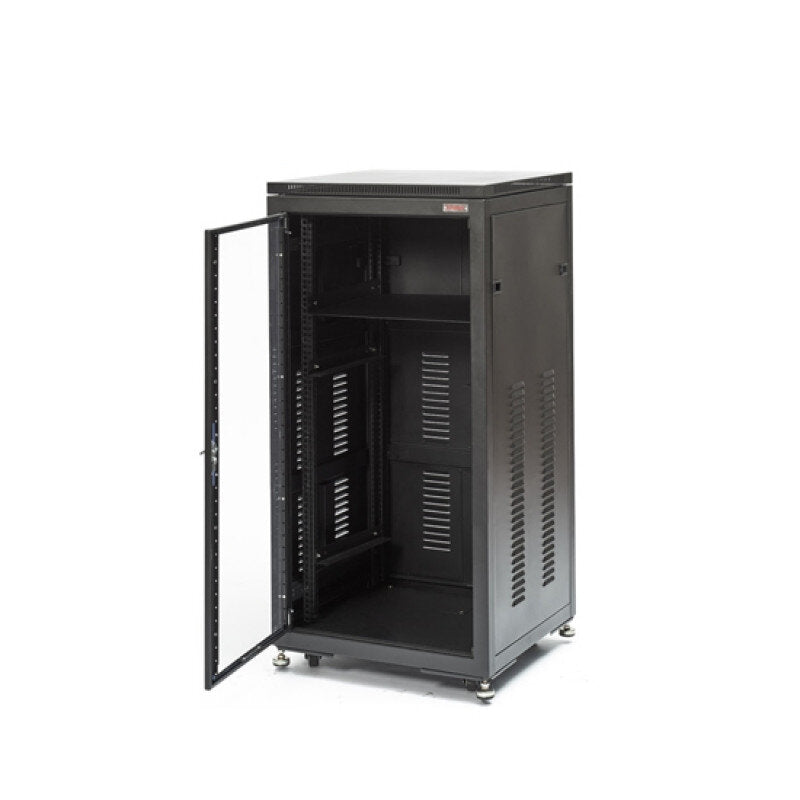 Rondson P26U N 26U steel cabinet 19" with glass front, lock, castors, 4 pairs of slides, 52 screws
