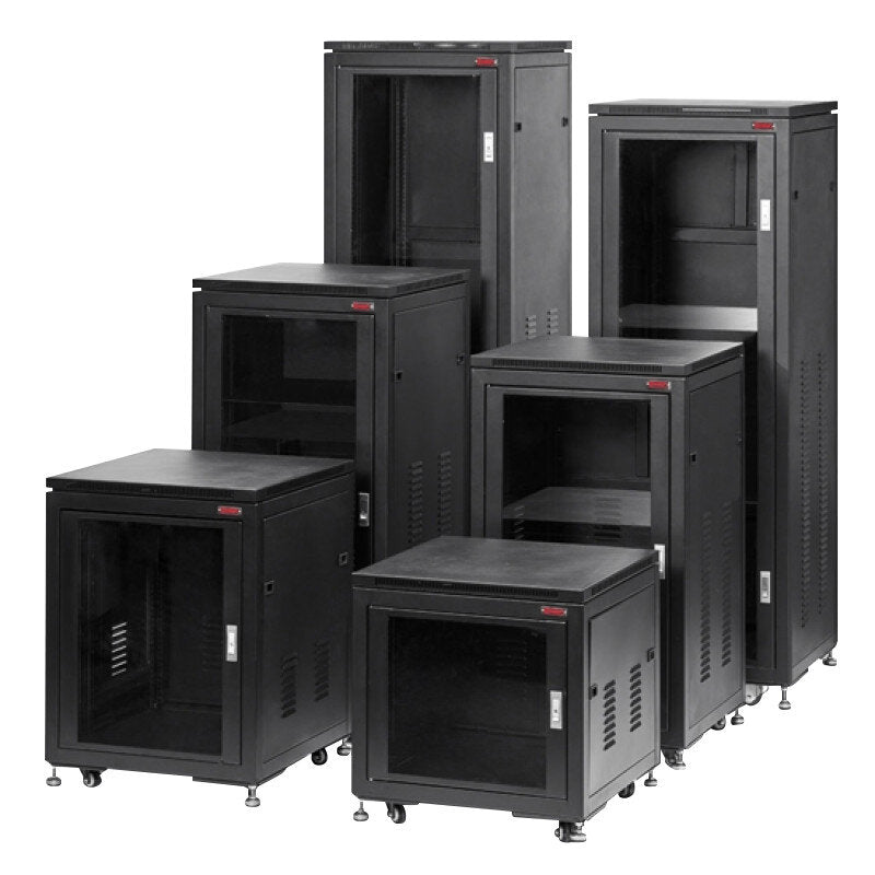 Rondson P32U N 32U steel cabinet 19" with glass front, lock, castors, 4 pairs of slides, 64 screws