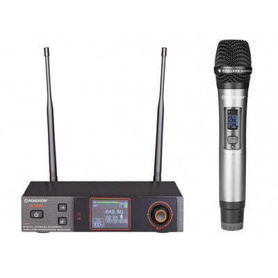 Rondson BE-5018/H-83 UHF diversity package, handheld transmitter microphone  + True Diversity UHF receiver, half-rack