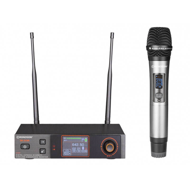 Rondson BE-5018/H-83 UHF diversity package, handheld transmitter microphone  + True Diversity UHF receiver, half-rack