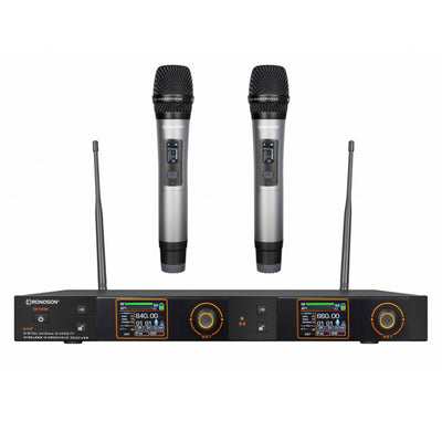 Rondson BE-5038/2H-83 UHF dual diversity package, 2 handheld microphones + dual True Diversity UHF receiver, 660 - 690 MHz