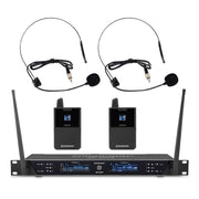 Rondson BE-2020/2BP Dual diversity UHF set, 2 bodypack with lavalier and headworn microphones, 500 - 700 MHz