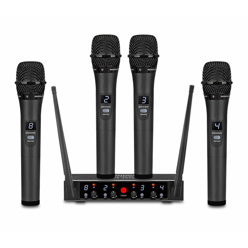 Rondson BE-2040/4MIC 4-channel diversity UHF set, 4 handheld microphones with receiver, 500 - 700 MHz