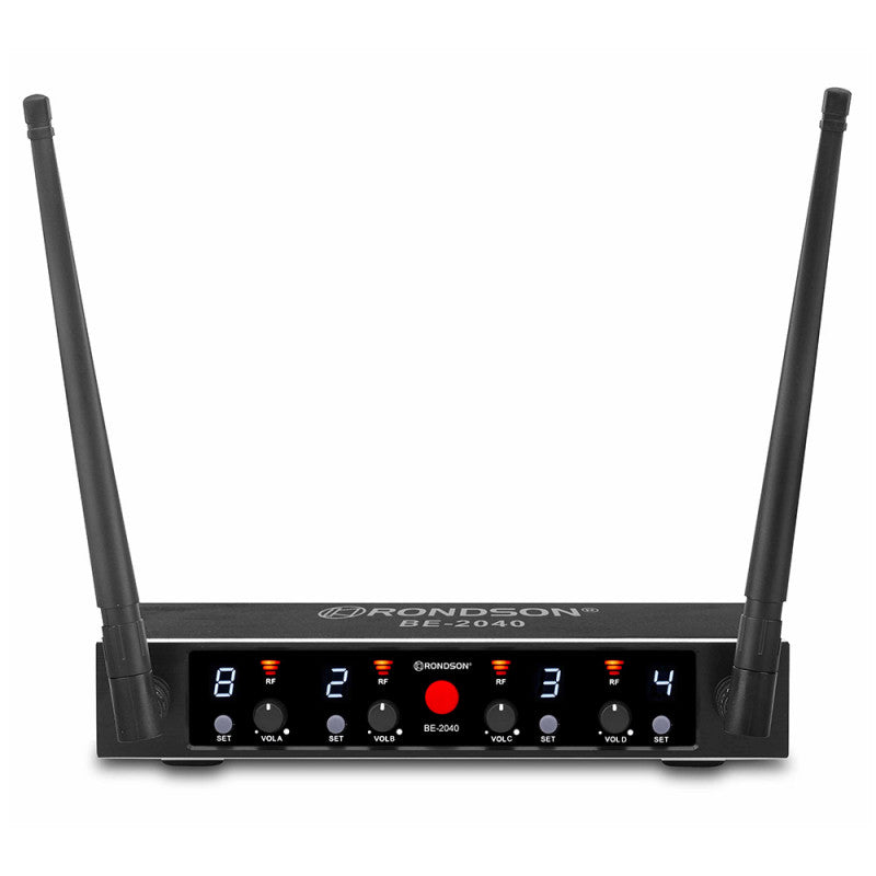 Rondson BE-2040/2MIC/2BP 4-channel diversity UHF set, 2 handheld microphones and 2 bodypack with lavalier and headworn microphones with receiver, 500 - 700 MHz