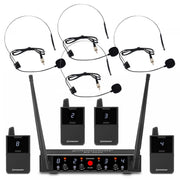 Rondson BE-2040/4BP 4-channel diversity UHF set, 4 bodypack with lavalier and headworn microphones with receiver, 500 - 700 MHz