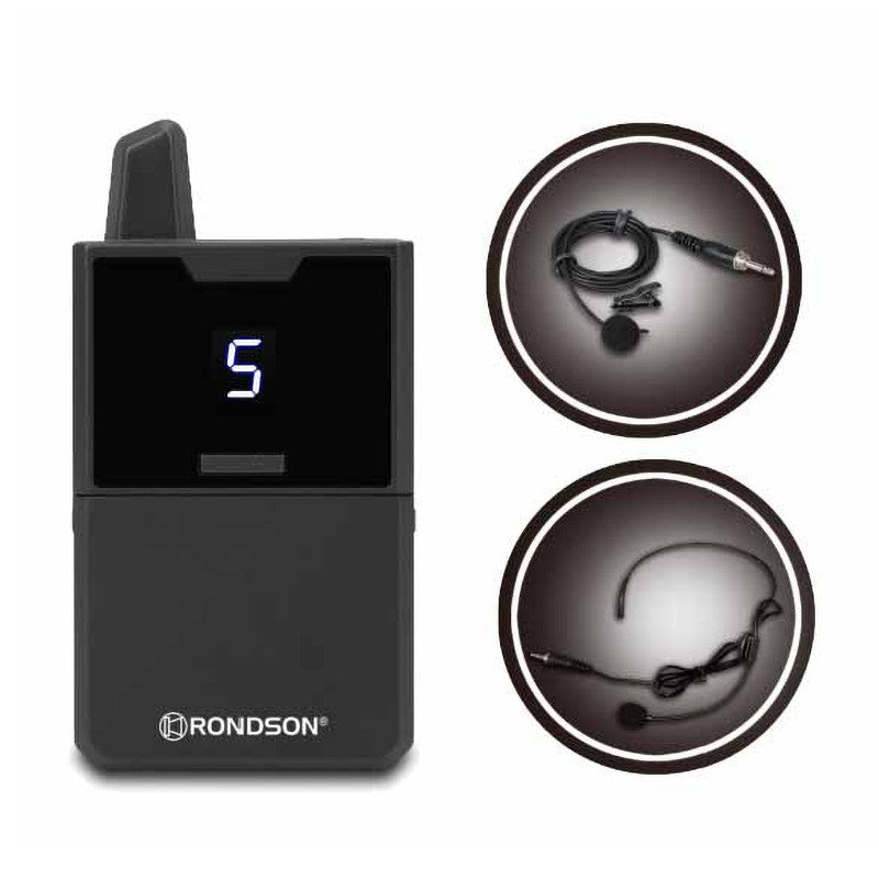 Rondson BE-2040BP Bodypack microphone with lavalier and headworn microphones compatible with UHF sets - BE-2040, 500 - 700 MHz