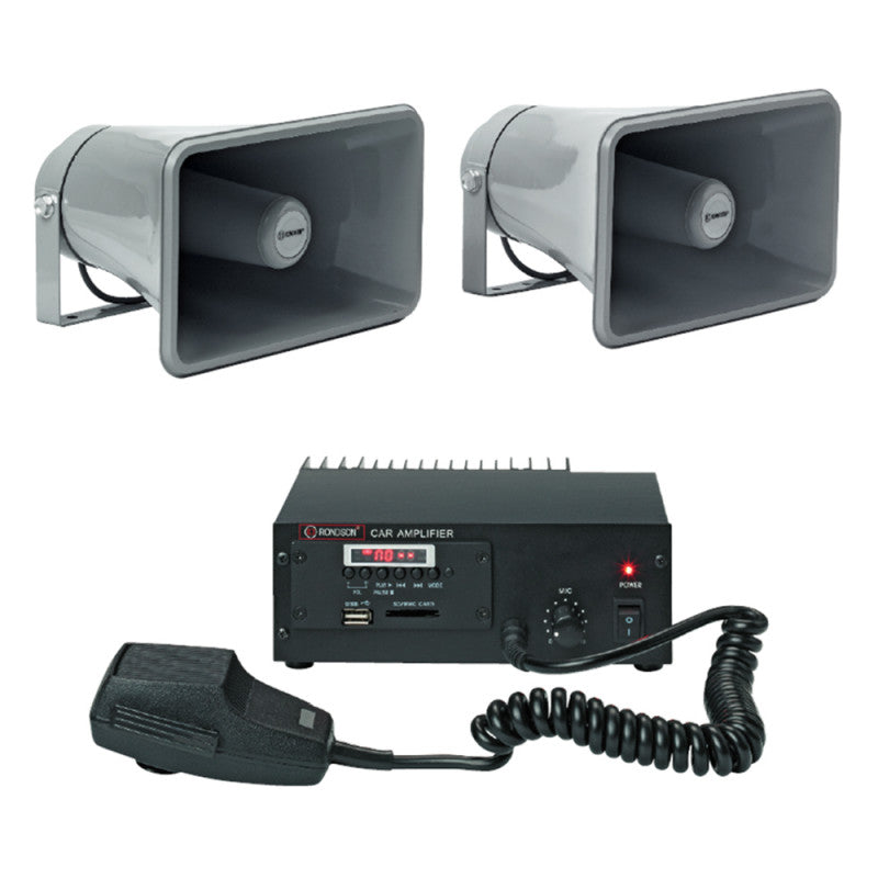 Rondson PACK 40 Car audio kit with an amplifier, a CB handheld microphone and 2 external speakers