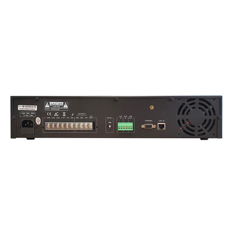 Rondson AM 120 IP-2 Amplifier / preamplifier 120 W with IP network adapter, 4/16 ohm, 70 / 100 V, 230 V, 19" 2U
