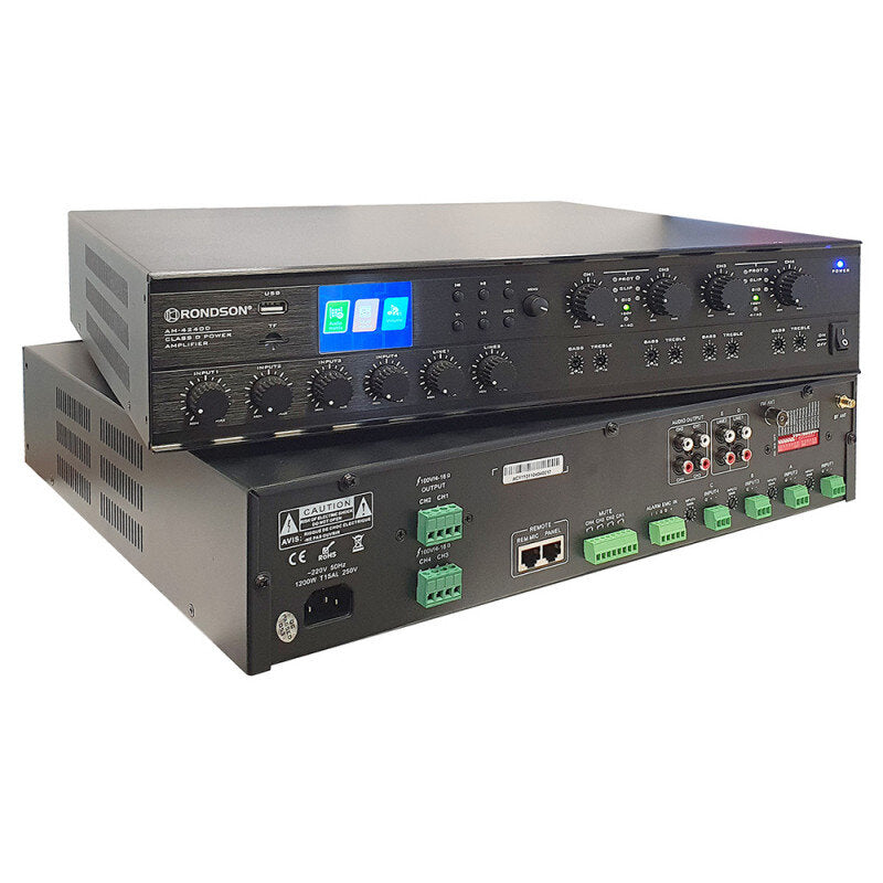 Rondson AM-4240D 4 x 240 W, 4-zone Class-D matrix amplifier, 4 ohm / 100 V, 230 V, 19"