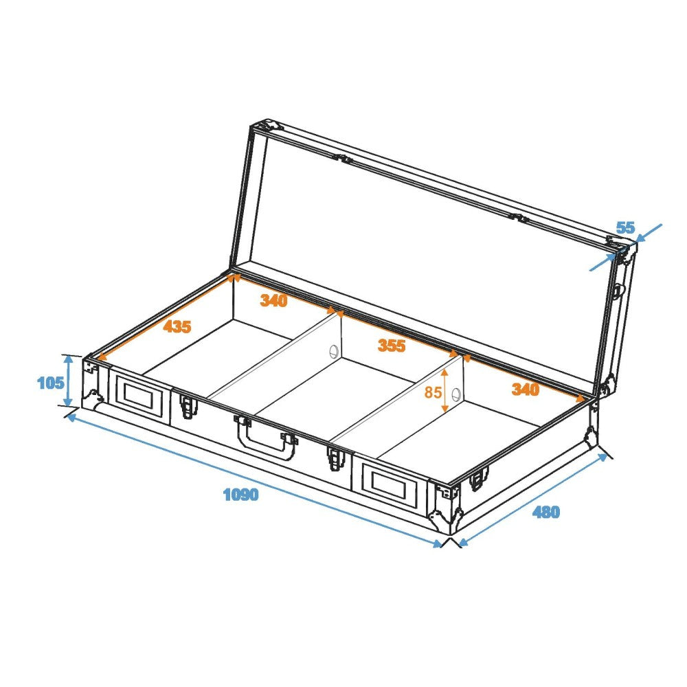 ROADINGER Flight case universale per console 1090x480x155, Alluminio