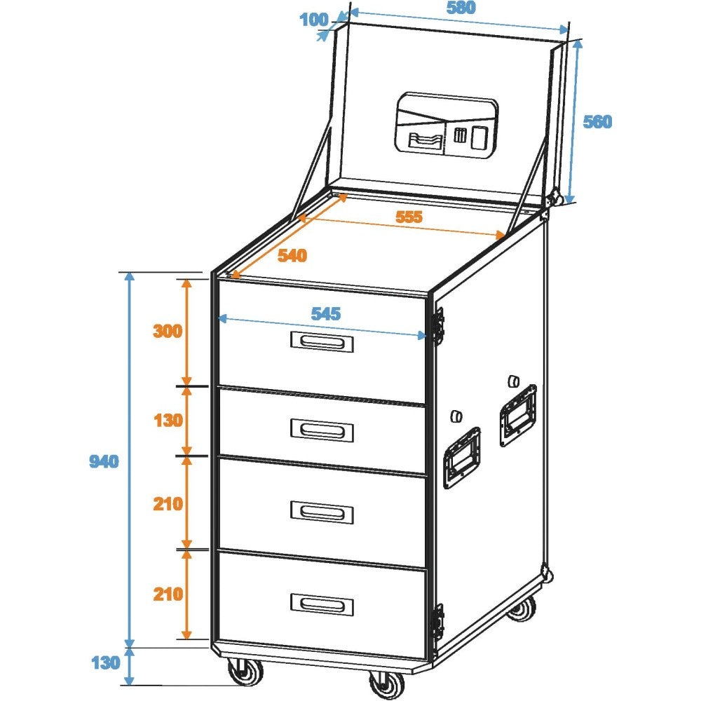 Roadinger Flight case Universale WDS-1 con Cassetti e rotelle