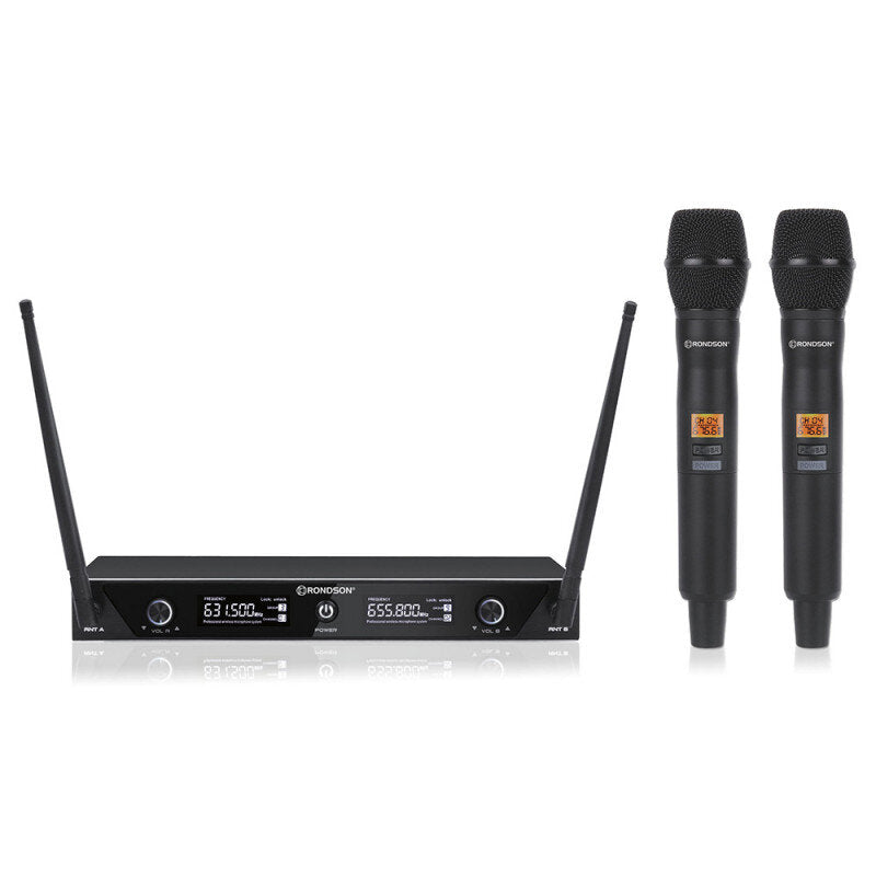 Rondson BE-1020/2MIC-2 658.1 / 670.4 MHz Dual diversity UHF set, 2 handheld microphones + receiver