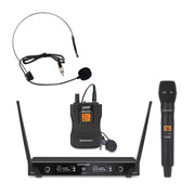 Rondson BE-1020/MIC/BP-1 664.1 / 687.1 MHz dual diversity UHF set, 1 handheld microphone and 1 bodypack with lavalier and headworn microphones + receiver