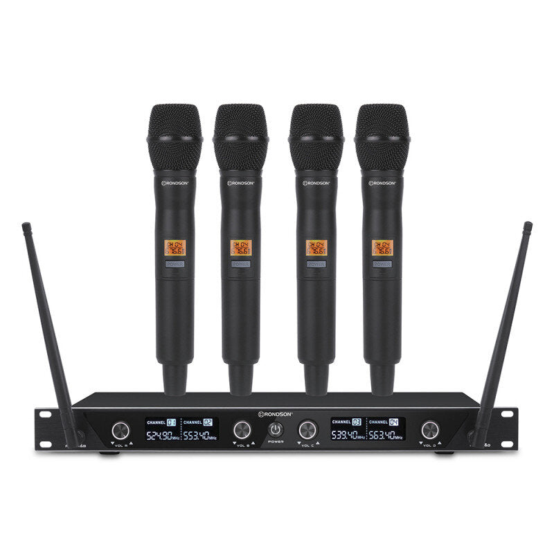 Rondson BE-1040/4MIC-1 506.0 / 517.5 / 531.0 / 546.5 MHz 4-channel diversity UHF set, 4 handheld microphones + receiver