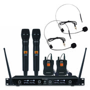 Rondson BE-1040/2MIC/2BP-2 670.4 / 658.1 / 687.1 / 664.1 MHz 4-channel diversity UHF set, 2 handheld microphones and 2 bodypack with lavalier and headworn microphones