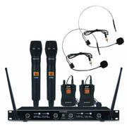 Rondson BE-1040/2MIC/2BP-1 506.0 / 517.5 / 531.0 / 546.5 MHz 4-channel diversity UHF set, 2 handheld microphones and 2 bodypack with lavalier and headworn microphones