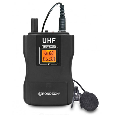 Rondson BE-1040BP-9 658.1 MHz bodypack microphone with lavalier and headworn microphones compatible with UHF sets