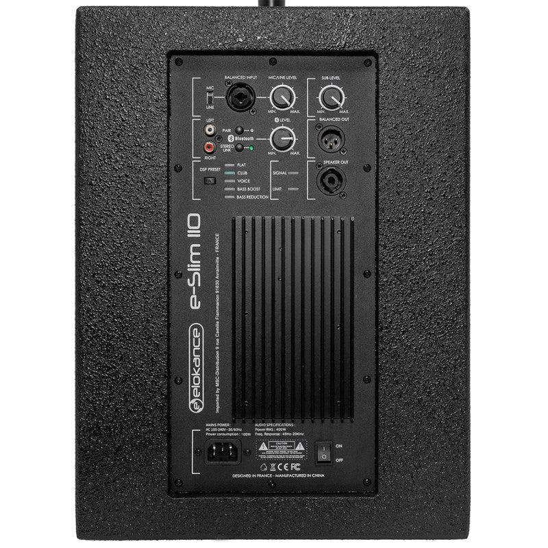 Elokance e-Slim 110 400 W active sound system features a 10" subwoofer and a 4 x 3" neodymium "slim" satellite