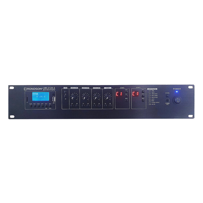 Rondson AM-2120-2 2 x 120 W, 100 V, 2-zone matrix amplifier, FM tuner module and MP3, USB and SD player, Bluetooth receiver