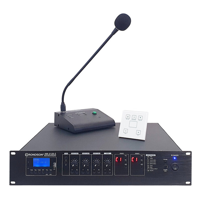 Rondson AM-2120-2 2 x 120 W, 100 V, 2-zone matrix amplifier, FM tuner module and MP3, USB and SD player, Bluetooth receiver