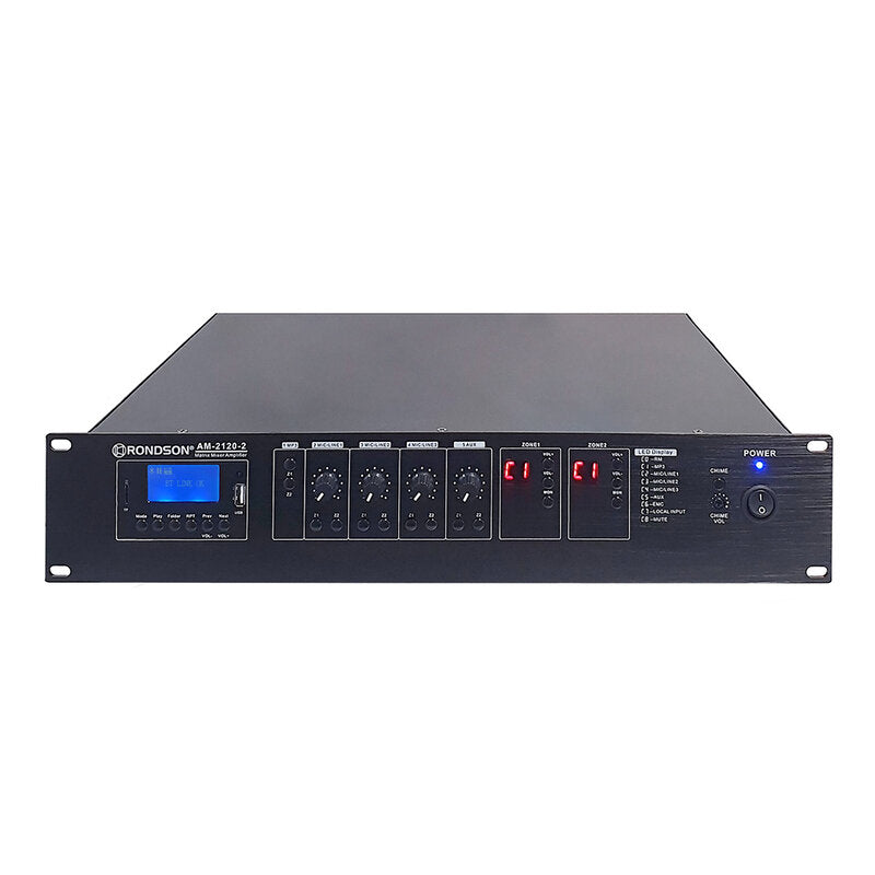 Rondson AM-2120-2 2 x 120 W, 100 V, 2-zone matrix amplifier, FM tuner module and MP3, USB and SD player, Bluetooth receiver
