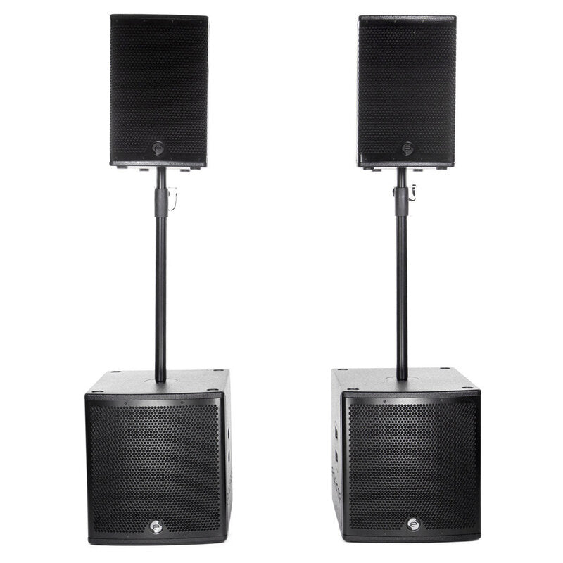 Elokance ELO 1300 MK2 1300 W RMS PA loudspeaker system consisting of 2 x ELO 10 MK2 satellites and 2 x ELO SUB15A MK2 subwoofers, DSP