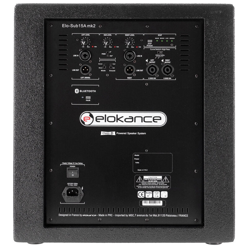 Elokance ELO 1300 MK2 1300 W RMS PA loudspeaker system consisting of 2 x ELO 10 MK2 satellites and 2 x ELO SUB15A MK2 subwoofers, DSP