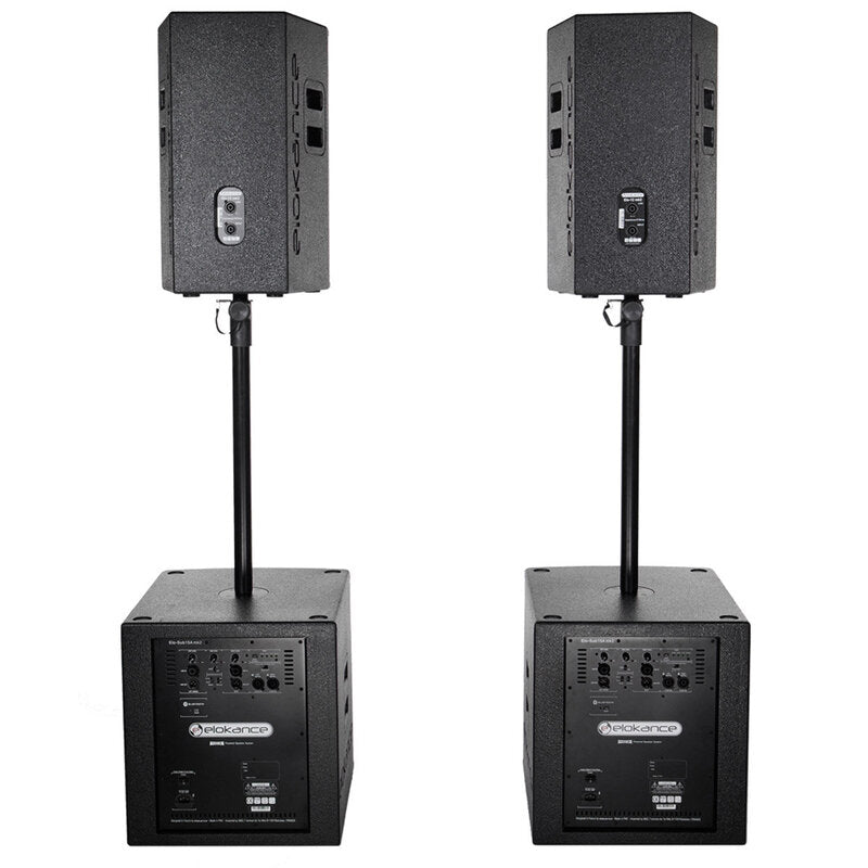 Elokance ELO 1500 MK2 1500 W RMS PA loudspeaker system consisting of 2 x ELO 12 MK2 satellites and 2 x ELO SUB15A MK2 subwoofers, DSP