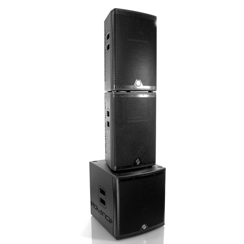 Elokance ELO 1500 MK2 1500 W RMS PA loudspeaker system consisting of 2 x ELO 12 MK2 satellites and 2 x ELO SUB15A MK2 subwoofers, DSP