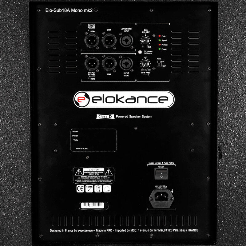 Elokance ELO SUB18A Mono MK2 500 W RMS active subwoofer, 1 x 18" woofer, Class-D, granite paint finish