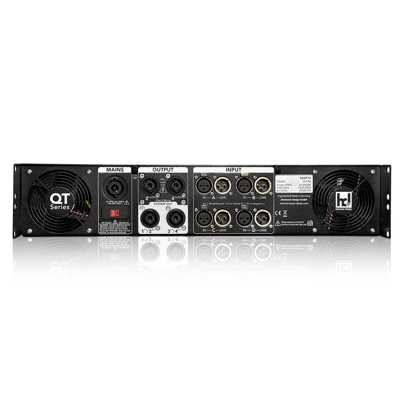Harmonic Design QT12 4 x 3000 W RMS on 4 ohm power amplifier, DSP, FIR filters